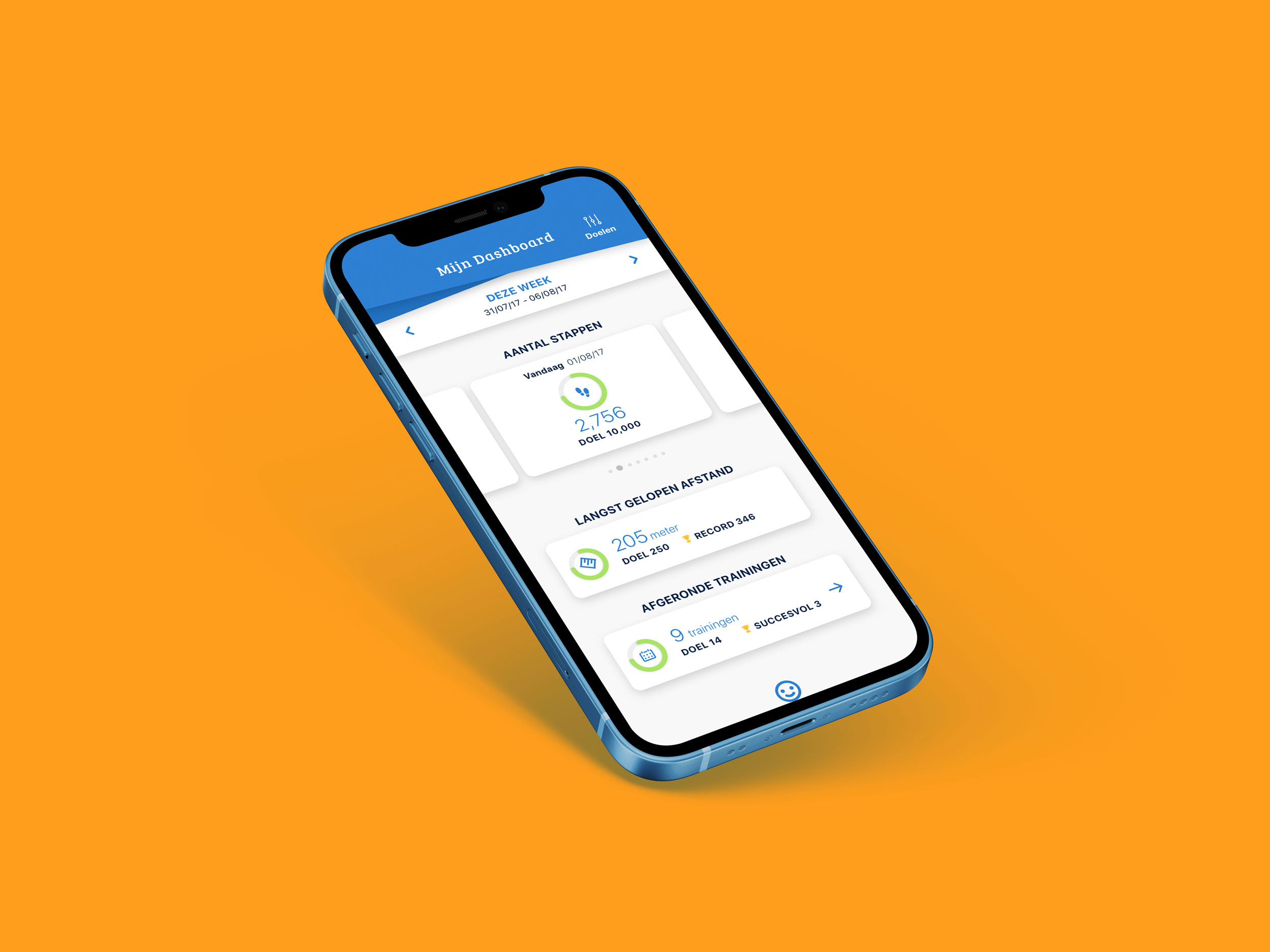 Mobiele mock-up van Stappy applicatie